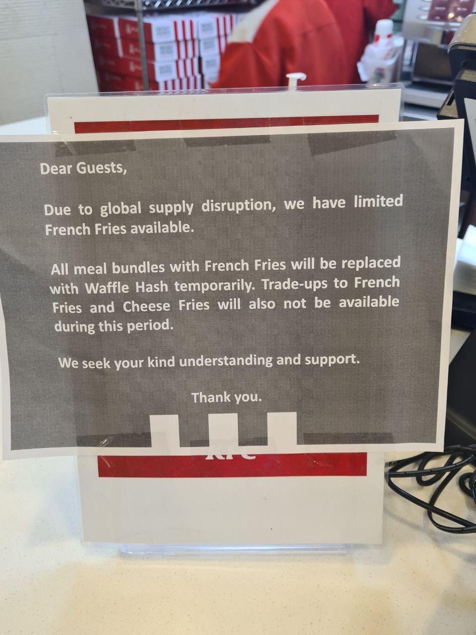 Stok Kentang Menipis, KFC Singapura Ganti Menu Kentang Goreng 